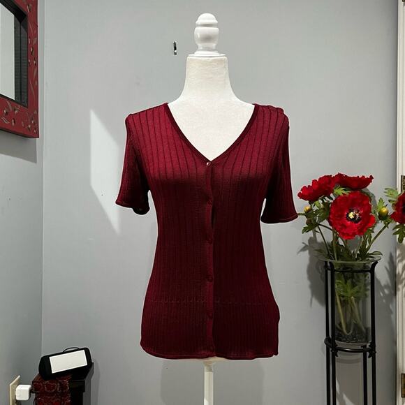 NEW Jones & Co. Rayon Classic Longline V Neck Button Front Semi Sheer Sweater S - Picture 1 of 15